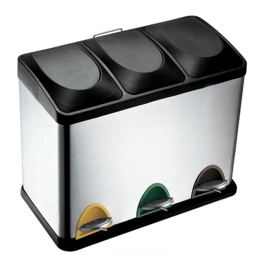 Cubo para reciclaje 24 l, negro/acero inoxidable