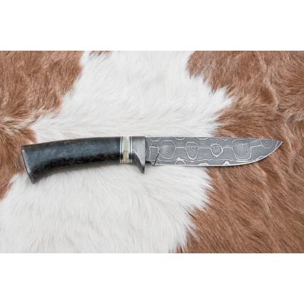 Cuchillo de caza Damasco 13,8 cm abedul/hueso de camello