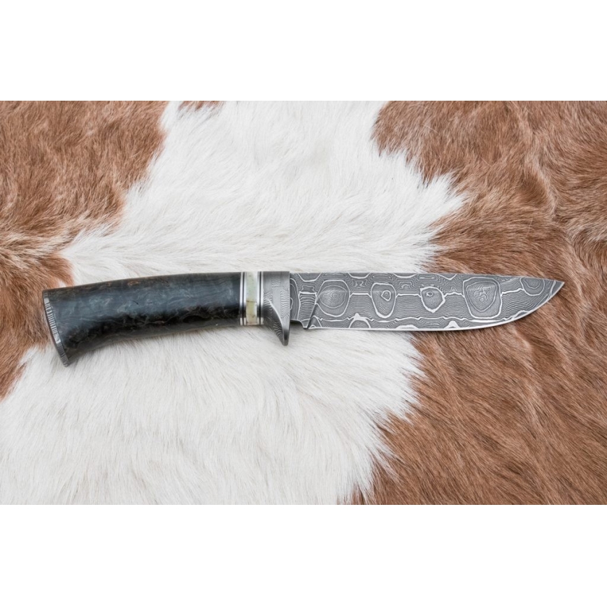 Cuchillo de caza Damasco 13,8 cm abedul/hueso de camello