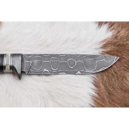 Cuchillo de caza Damasco 13,8 cm abedul/hueso de camello