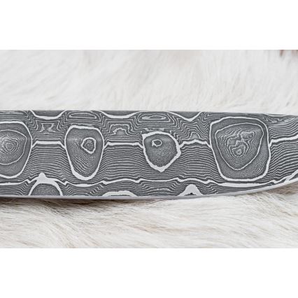 Cuchillo de caza Damasco 13,8 cm abedul/hueso de camello