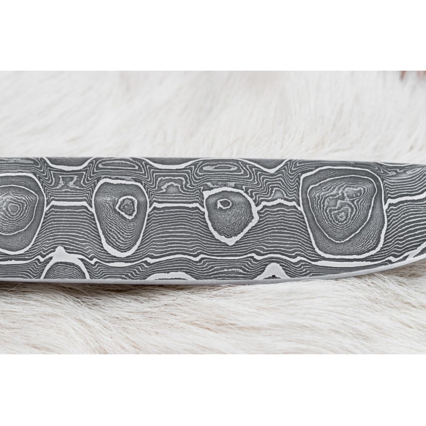 Cuchillo de caza Damasco 13,8 cm abedul/hueso de camello
