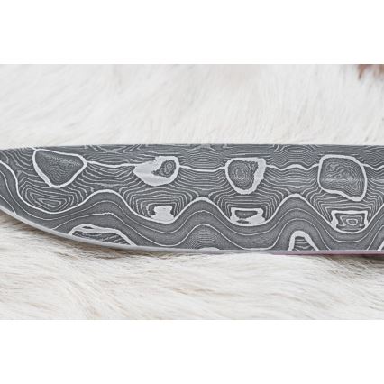 Cuchillo de caza Damasco 13,8 cm abedul/hueso de camello
