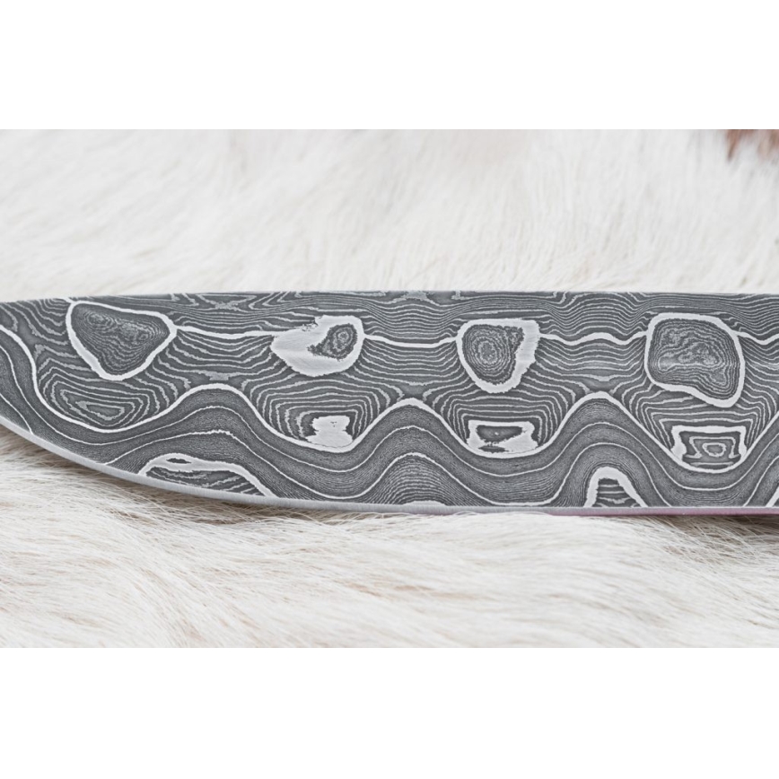 Cuchillo de caza Damasco 13,8 cm abedul/hueso de camello