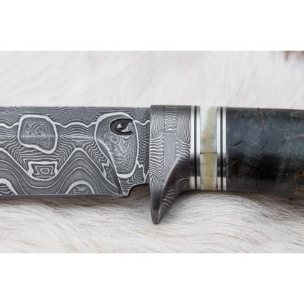 Cuchillo de caza Damasco 13,8 cm abedul/hueso de camello