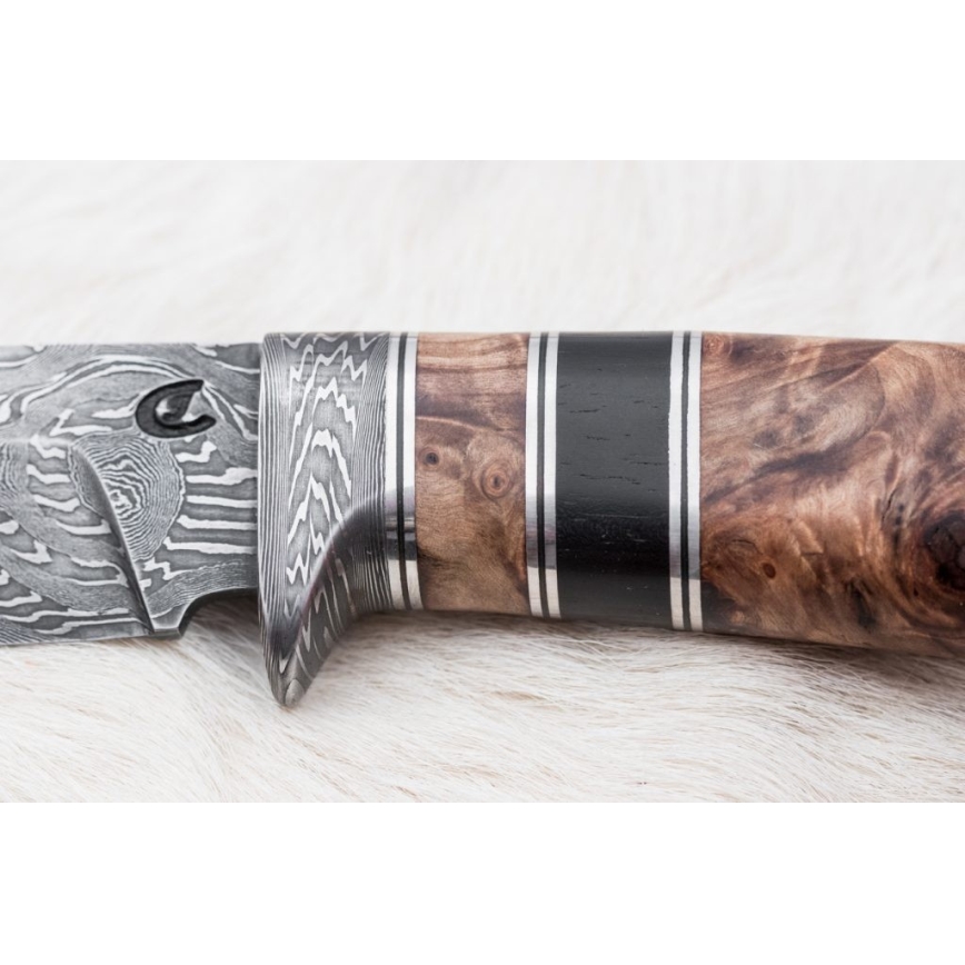 Cuchillo de caza Damasco 13 cm álamo/ébano