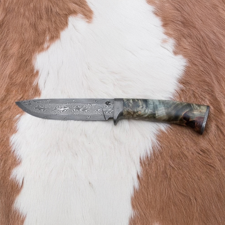 Cuchillo de caza Damasco 14 cm castaño