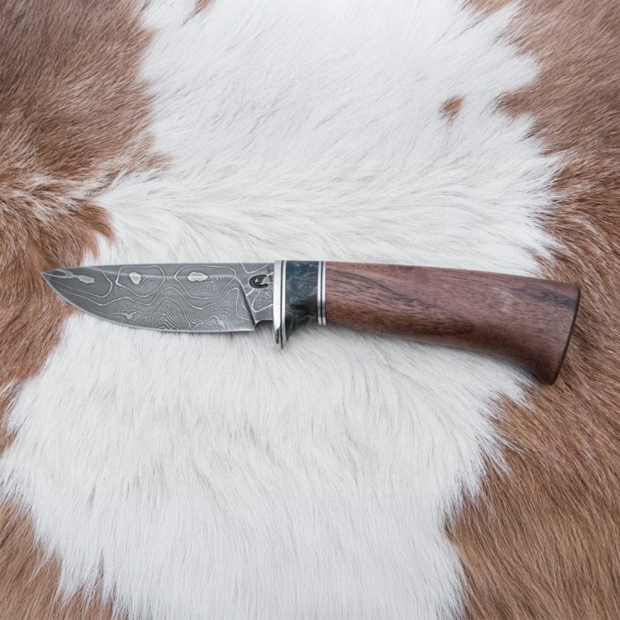 Cuchillo de caza Damasco 9,7 cm nogal/arce