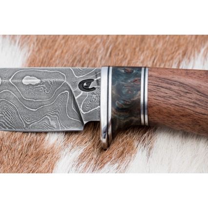 Cuchillo de caza Damasco 9,7 cm nogal/arce