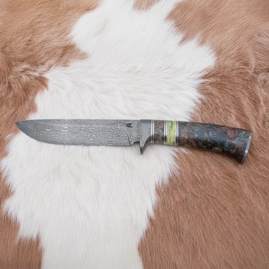 Cuchillo de caza de Damasco 14,5 cm mango de aliso/serpentinita