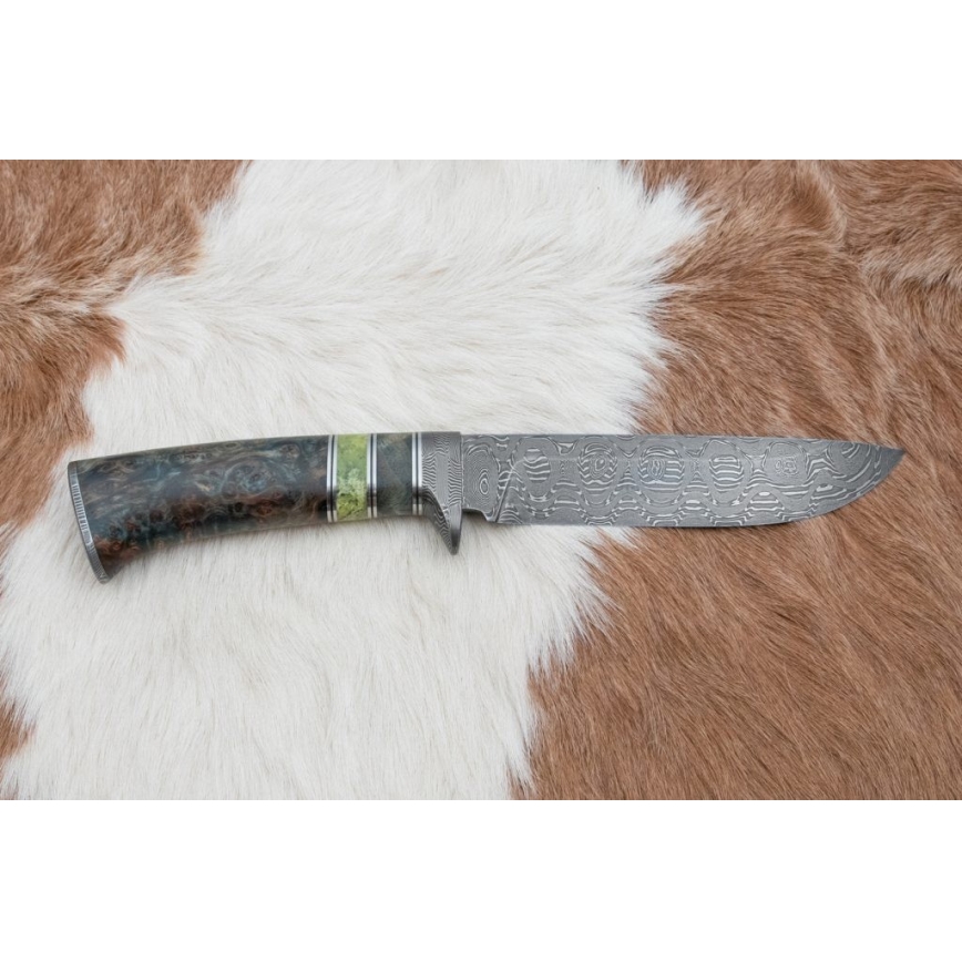 Cuchillo de caza de Damasco 14,5 cm mango de aliso/serpentinita