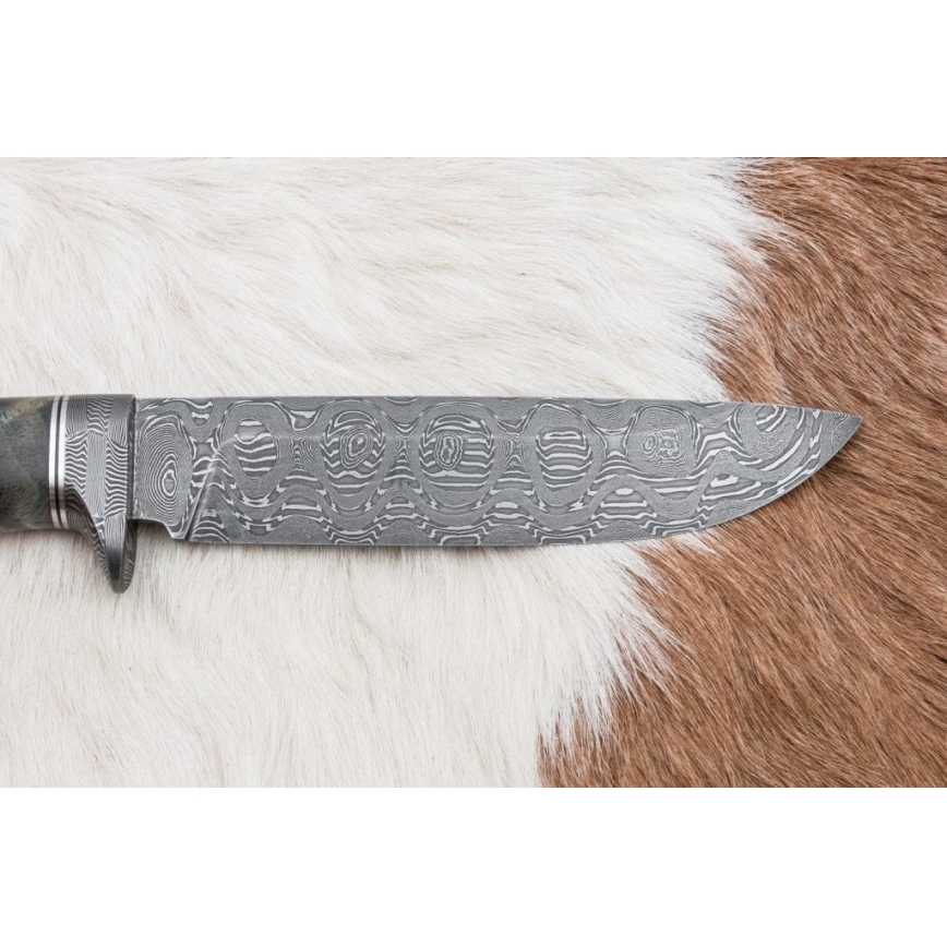 Cuchillo de caza de Damasco 14,5 cm mango de aliso/serpentinita