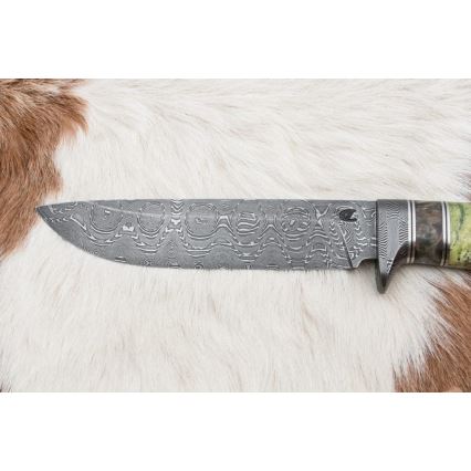 Cuchillo de caza de Damasco 14,5 cm mango de aliso/serpentinita
