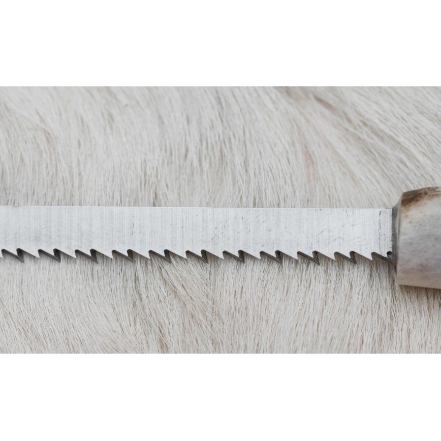 Cuchillo de caza de Damasco con mini sierra 11 cm Cuerno de ciervo