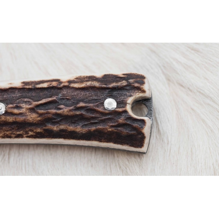 Cuchillo de caza de Damasco con sierra pequeña 12 cm Cuerno de ciervo