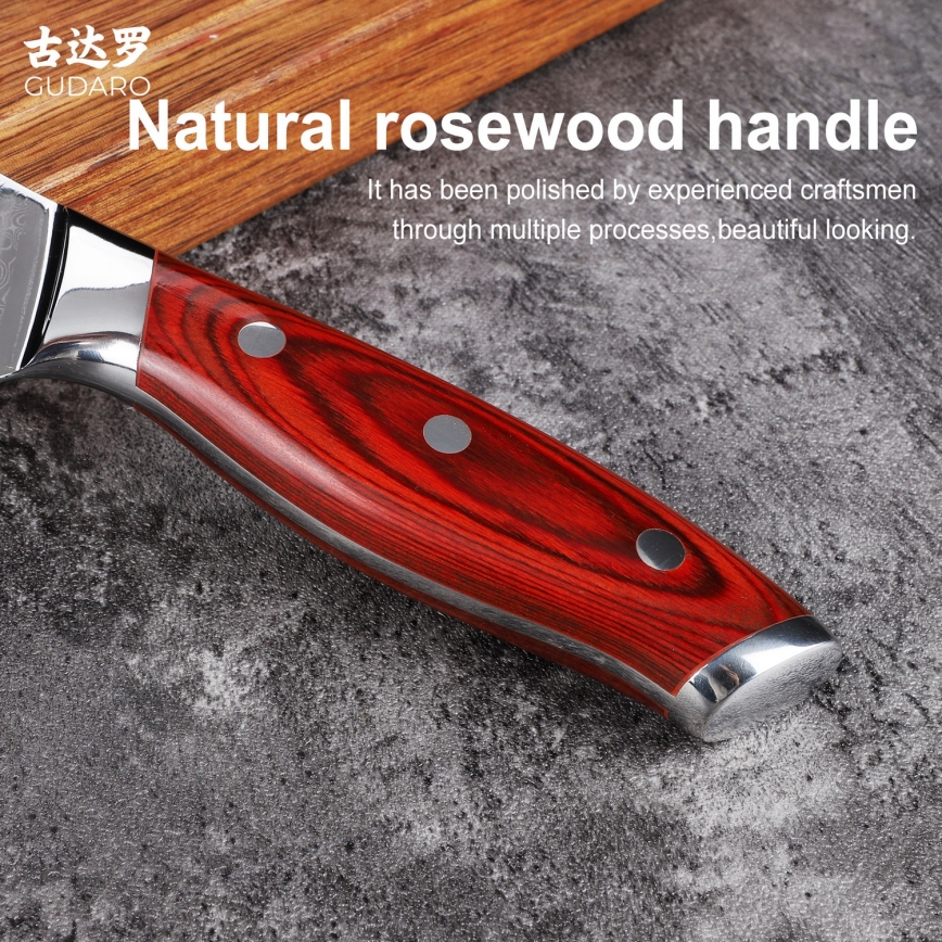 Gudaro - Cuchillo de pan de cocina Damasco KENSHO 8, 67 capas de acero, longitud 20 cm