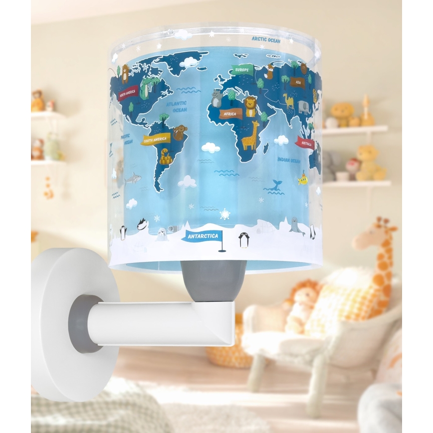 Dalber 40679 - Lámpara de pared infantil WORLD 1xE27/15W/230V azul