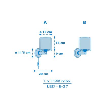 Dalber 40679 - Lámpara de pared infantil WORLD 1xE27/15W/230V azul