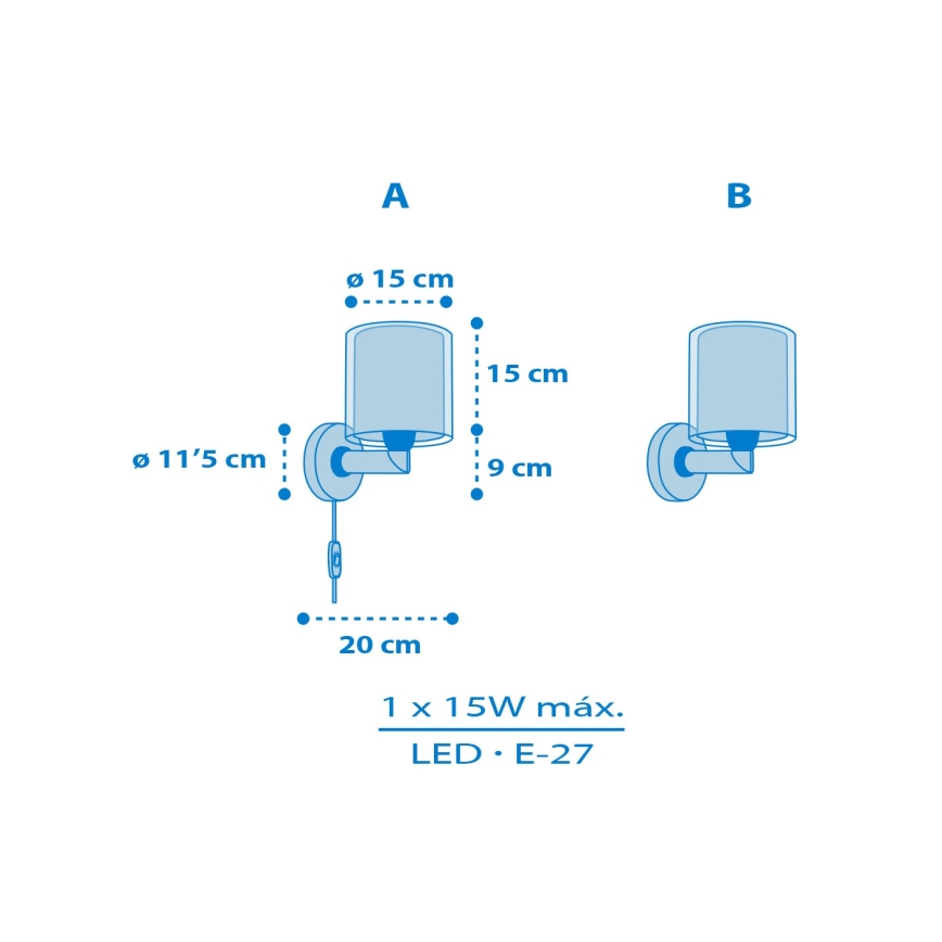 Dalber 40679 - Lámpara de pared infantil WORLD 1xE27/15W/230V azul