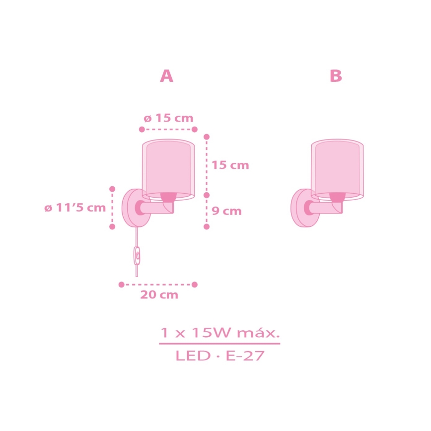 Dalber 41259 - Lámpara de pared infantil HELLO KITTY&FRIENDS 1xE27/15W/230V rosa