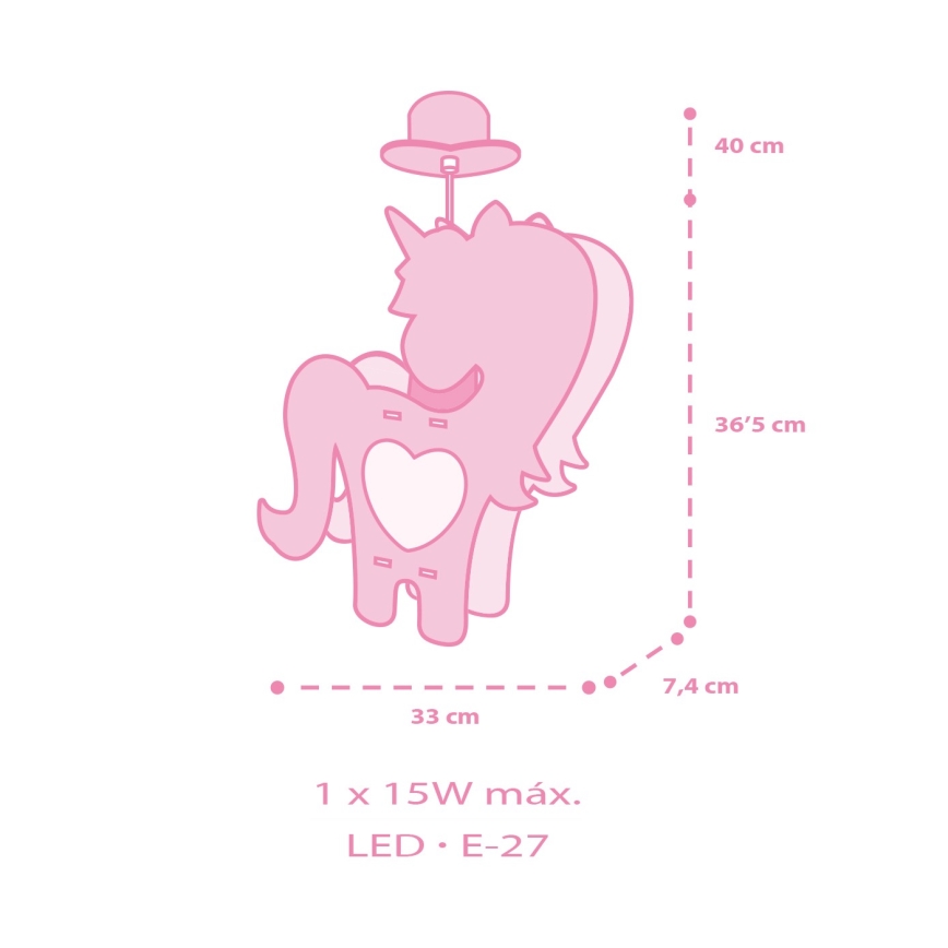 Dalber 41597 - Lámpara colgante infantil UNICORN 1xE27/15W/230V
