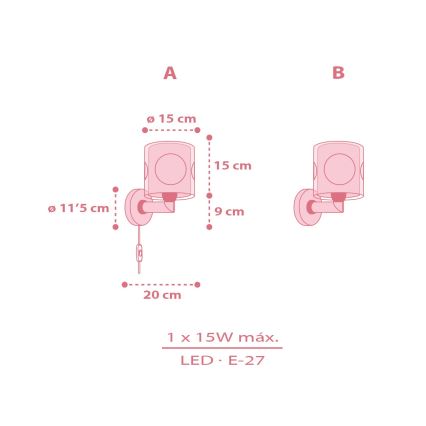 Dalber 60919 - Aplique de pared infantil PRINCESS DANCE 1xE27/15W/230V rosa