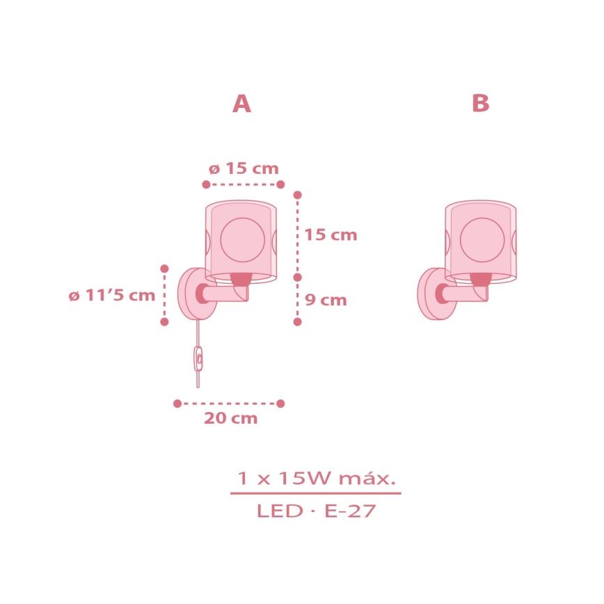 Dalber 60919 - Aplique de pared infantil PRINCESS DANCE 1xE27/15W/230V rosa