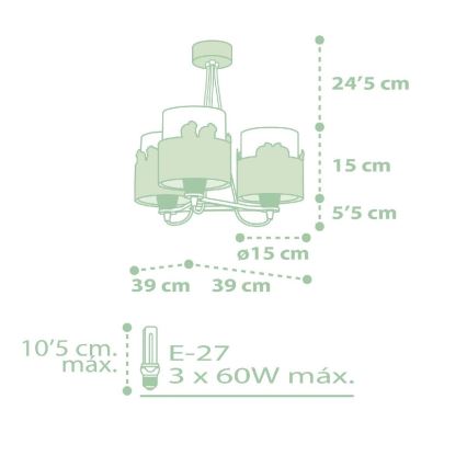 Dalber 61717H - Lámpara colgante infantil SWEET LOVE 3xE27/60W/230V verde