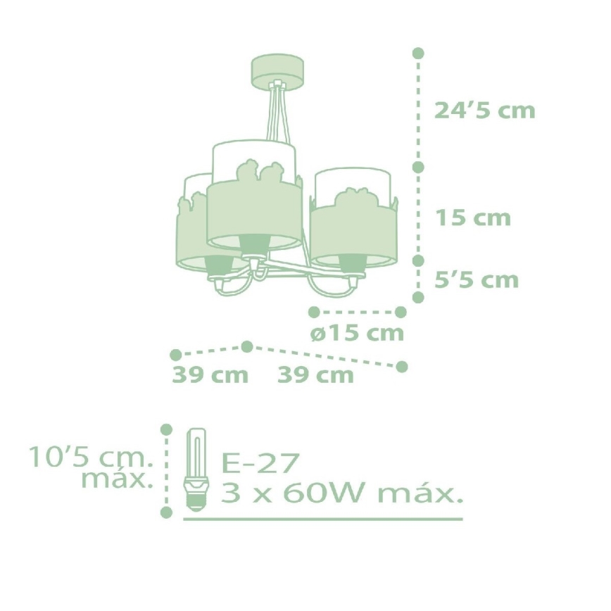 Dalber 61717H - Lámpara colgante infantil SWEET LOVE 3xE27/60W/230V verde