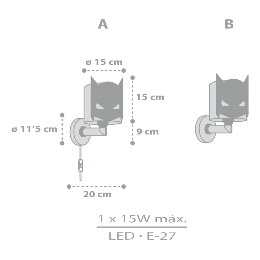 Dalber 61809 - Aplique infantil DARK HERO 1xE27/15W/230V