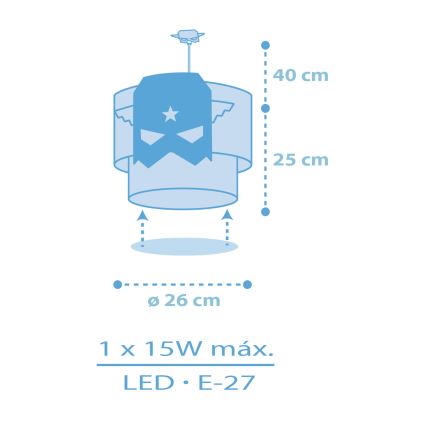 Dalber 61812 - Lámpara colgante infantil AZUL HERO 1xE27/15W/230V