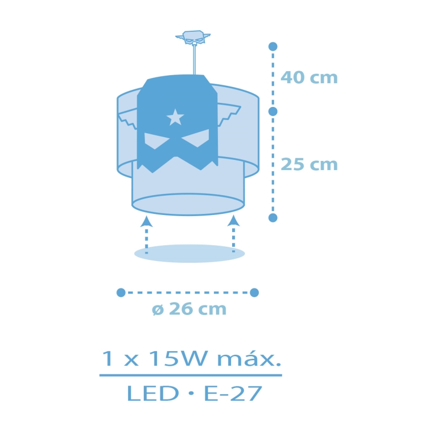 Dalber 61812 - Lámpara colgante infantil AZUL HERO 1xE27/15W/230V