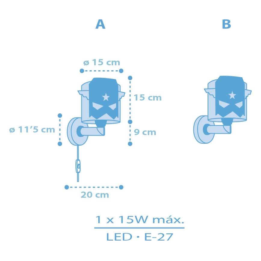 Dalber 61819 - Aplique infantil AZUL HERO 1xE27/15W/230V