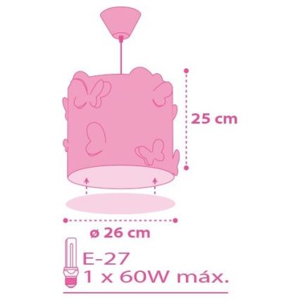 Dalber 62142 - Lámpara colgante infantil BUTTERFLY 1xE27/60W/230V