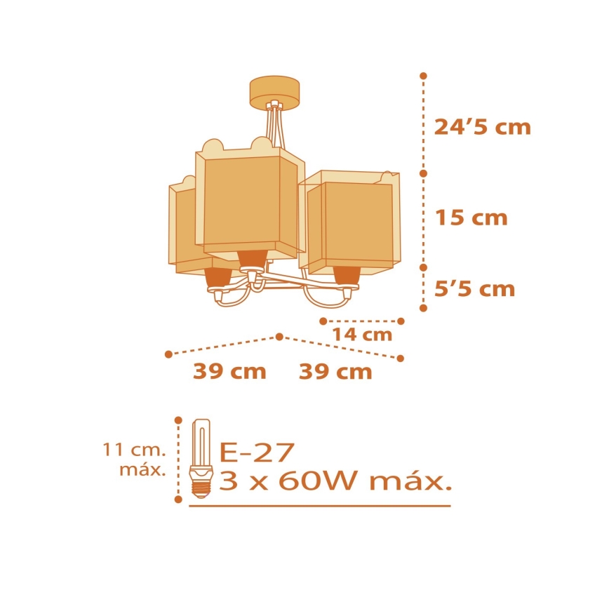 Dalber 64567 - Lámpara colgante infantil LITTLE TIGER 3xE27/60W/230V