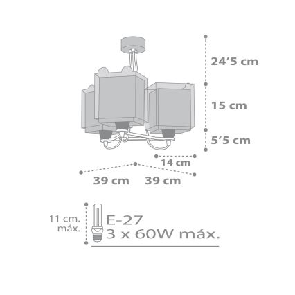 Dalber 64577 - Lámpara colgante infantil LITTLE TEDDY 3xE27/60W/230V