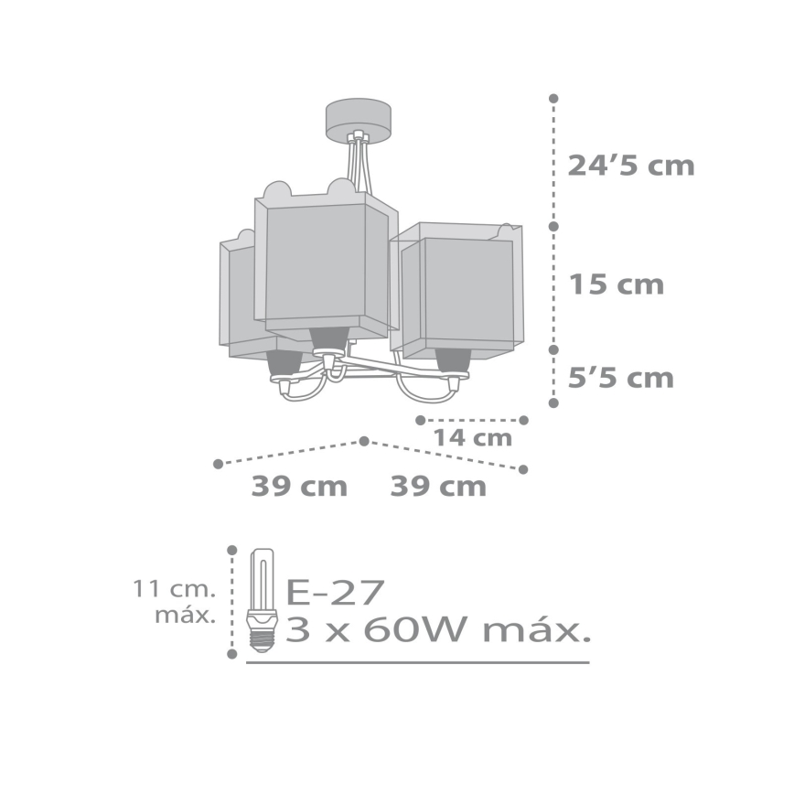 Dalber 64577 - Lámpara colgante infantil LITTLE TEDDY 3xE27/60W/230V