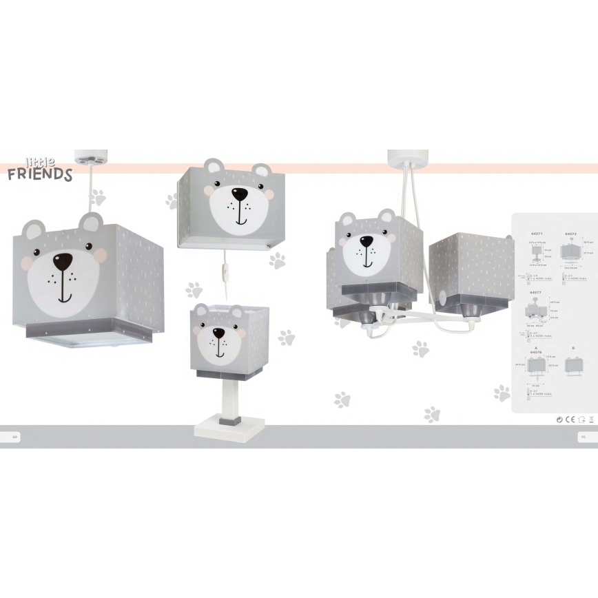 Dalber 64577 - Lámpara colgante infantil LITTLE TEDDY 3xE27/60W/230V