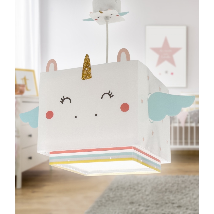 Dalber 64592 - Lámpara colgante infantil LITTLE UNICORN 1xE27/15W/230V