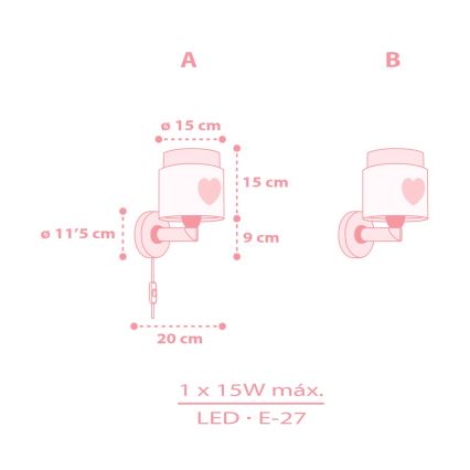 Dalber 76019S - Aplique infantil BABY DREAMS 1xE27/15W/230V rosa