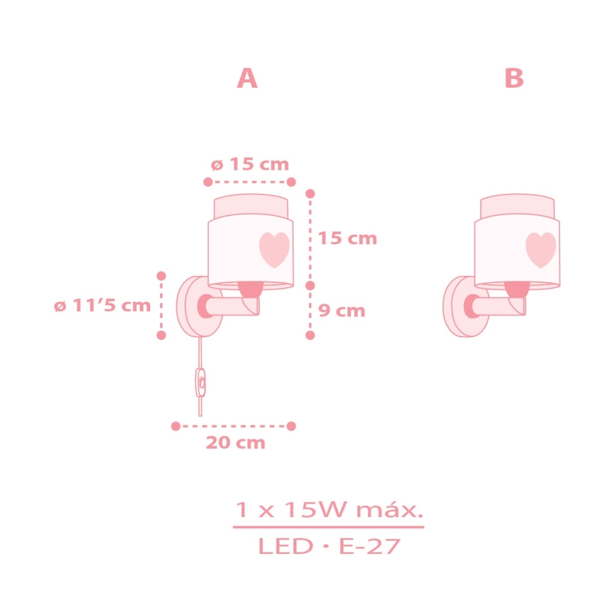 Dalber 76019S - Aplique infantil BABY DREAMS 1xE27/15W/230V rosa
