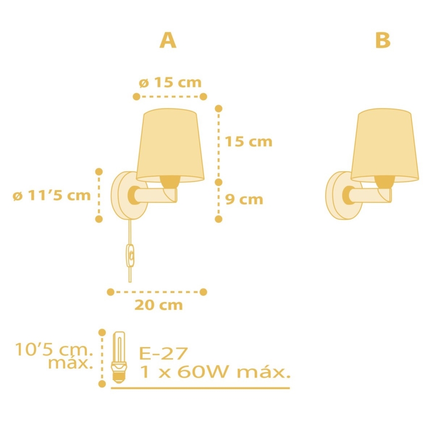 Dalber 82219A - Aplique infantil STAR LIGHT 1xE27/60W/230V amarillo