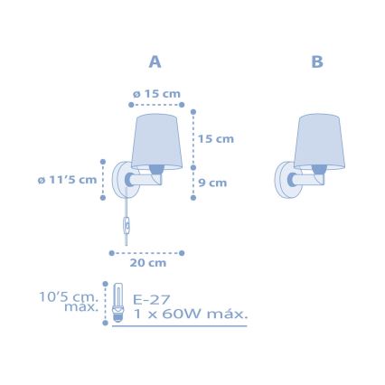 Dalber 82219T - Aplique infantil STAR LIGHT 1xE27/60W/230V azul
