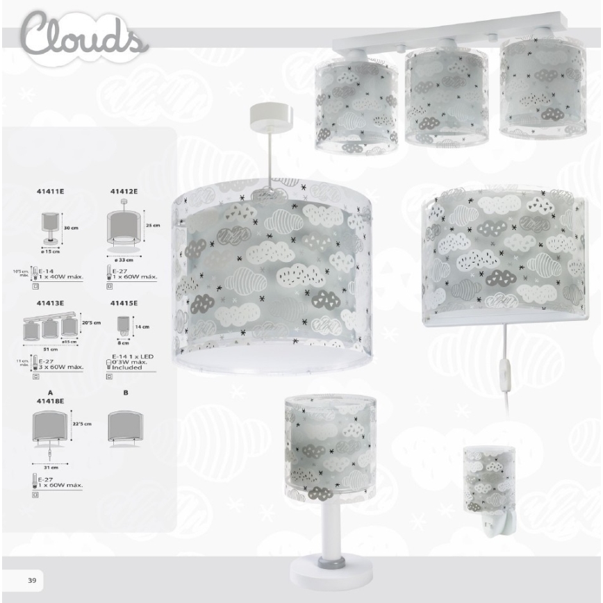 Dalber D-41411E - Lámpara de mesa infantil CLOUDS 1xE14/40W/230V