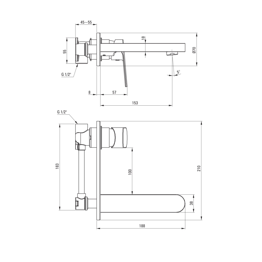 Deante BGA_054L - Grifo de lavabo para instalación empotrada ALPINIA cromo brillante