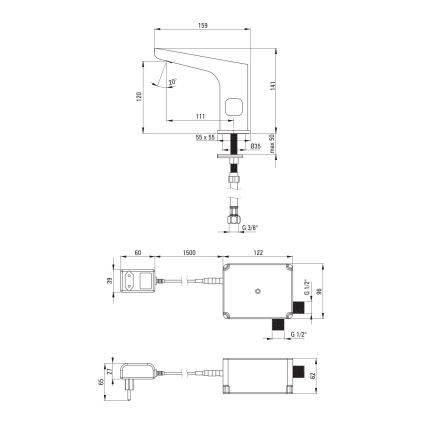 Deante BQH_029V - Grifo de lavabo sin contacto con regulación de temperatura HIACYNT 230/6V cromo brillante