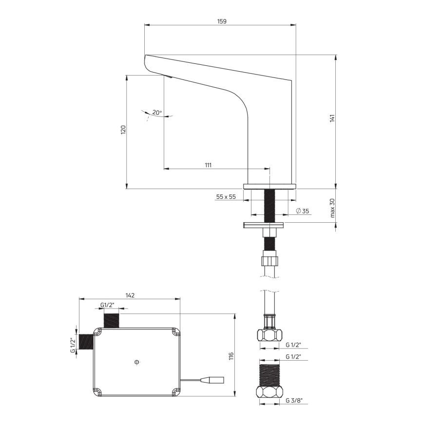 Deante BQH_N28R - Grifo de lavabo sin contacto HIACYNT 4xAA negro