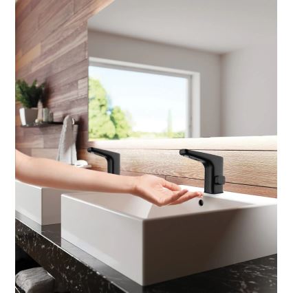 Deante BQH_N29R - Grifo de lavabo sin contacto con regulación de temperatura HIACYNT 4xAA negro