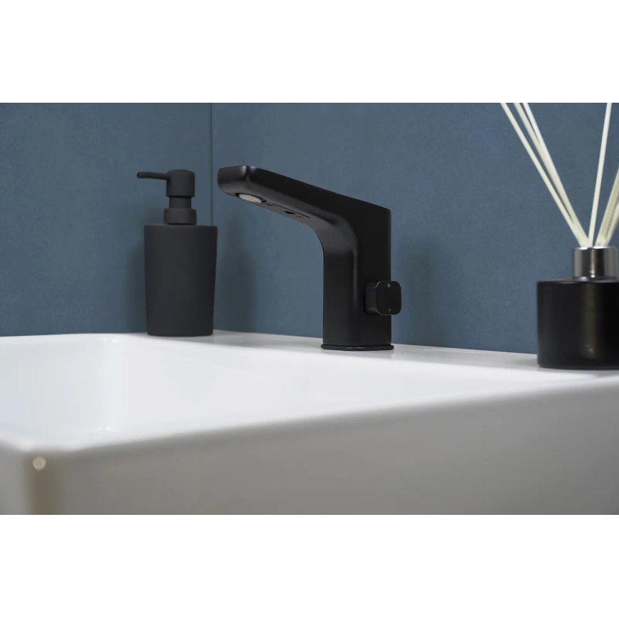 Deante BQH_N29R - Grifo de lavabo sin contacto con regulación de temperatura HIACYNT 4xAA negro