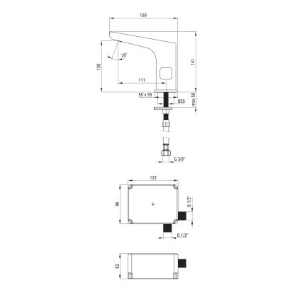 Deante BQH_N29R - Grifo de lavabo sin contacto con regulación de temperatura HIACYNT 4xAA negro
